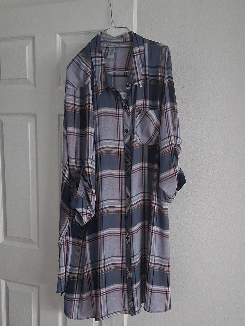 Catherines Pink and Blue Plaid Button down Shirt dress